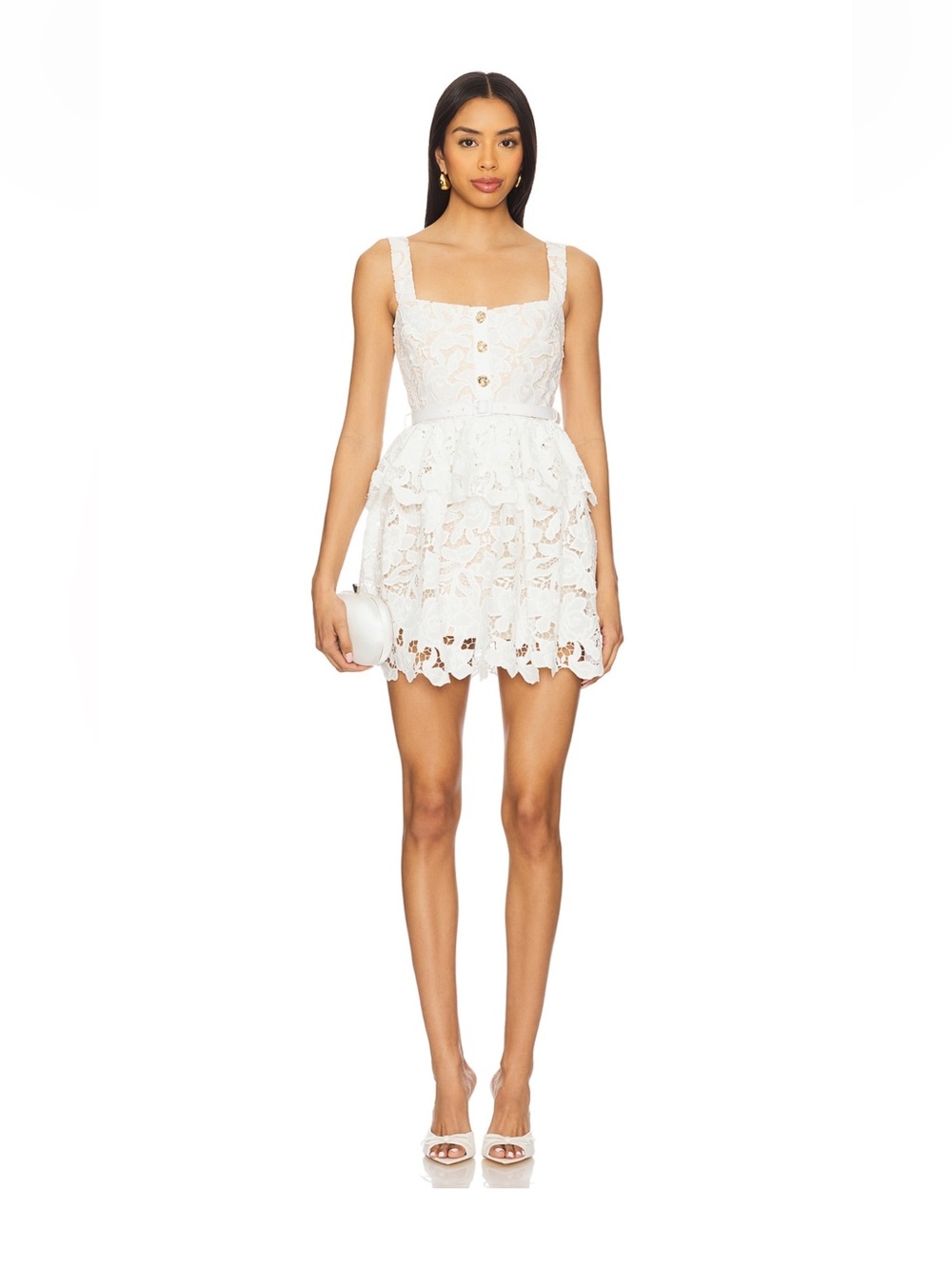Self Portrait White Lace Tiered Mini Dress UK10/US6